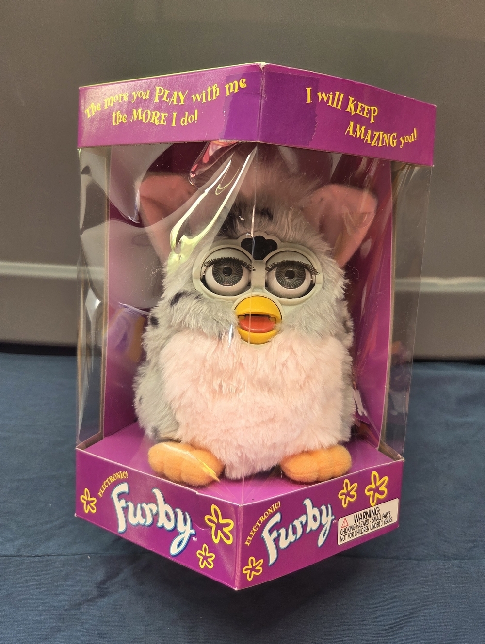 1998 Electronic Furby Leopard (Pink/Gray w/ Dark Spots)